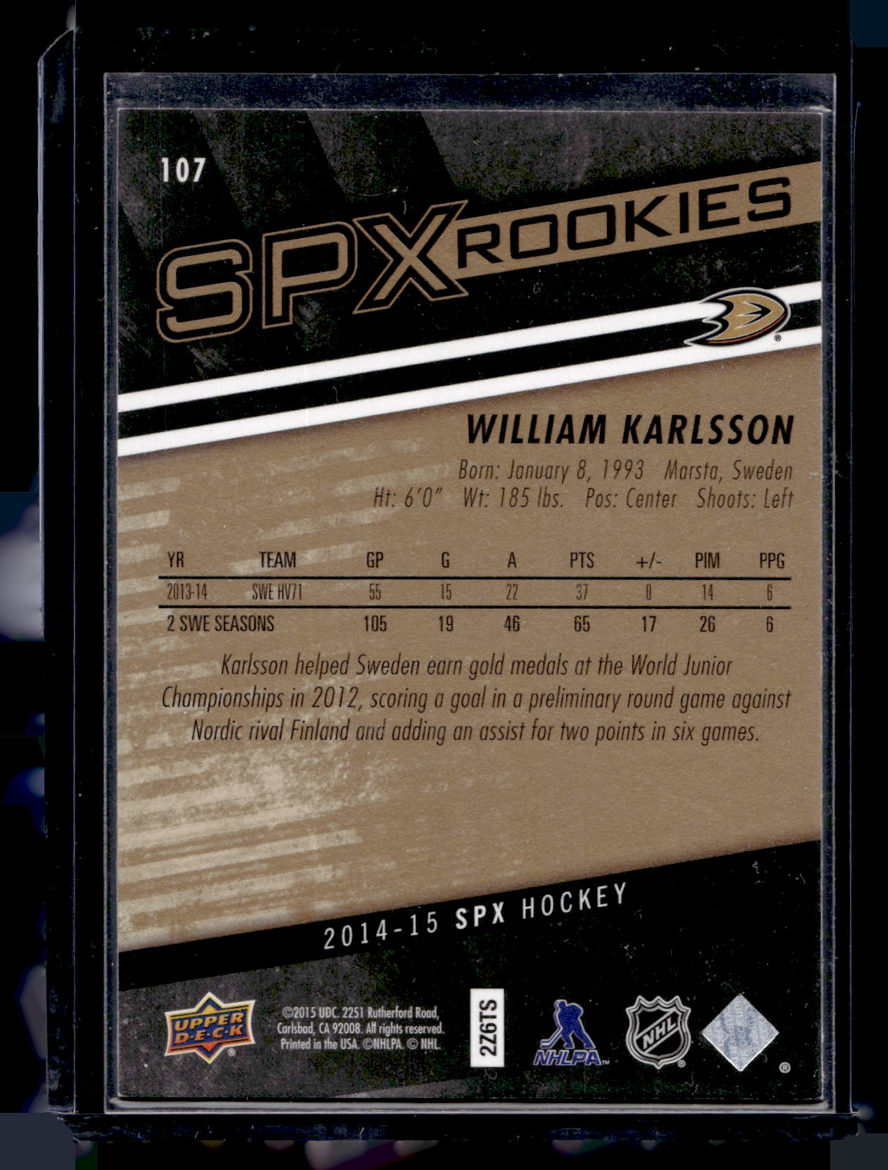 2014-15 Upper Deck SPx - Foil Rookies - William Karlsson #107 RC