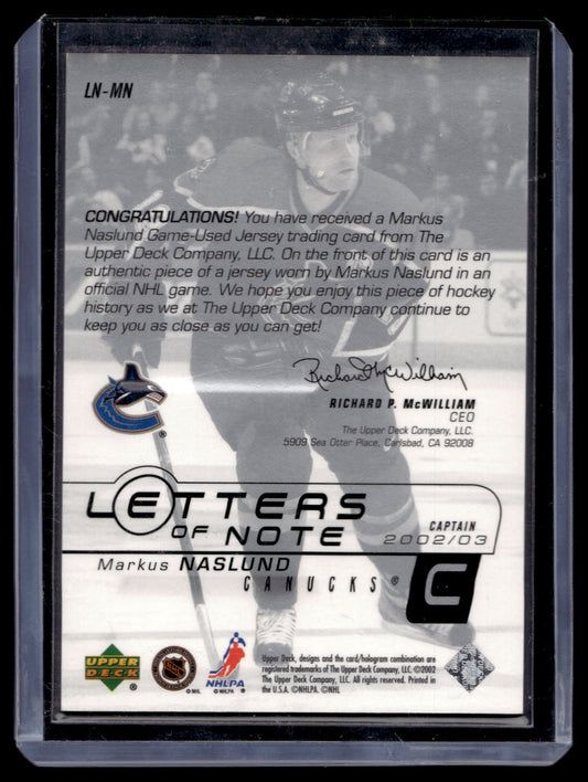2002-03 Upper Deck - Letters of Note - Markus Naslund #LN-MN
