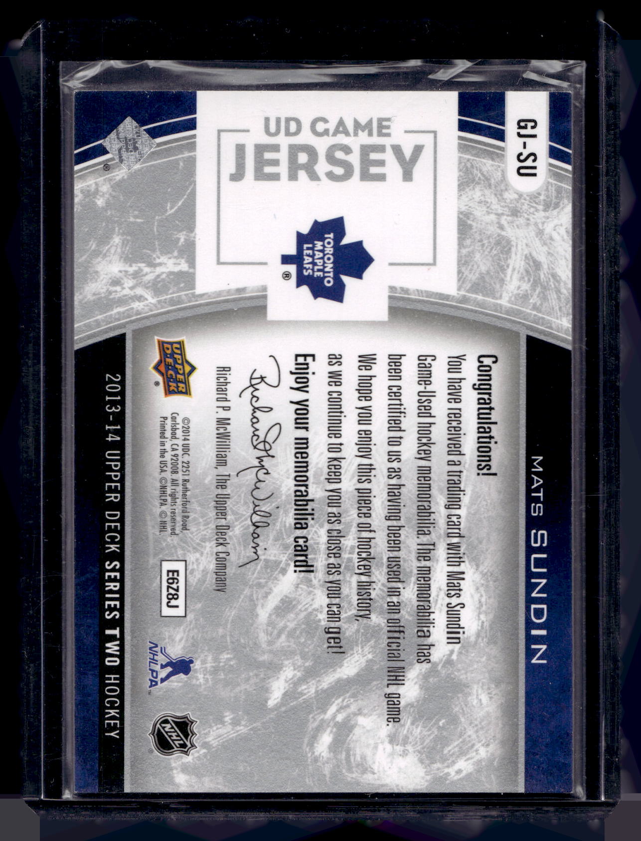 2013-14 Upper Deck - UD Game Jersey Series 2 - Mats Sundin #GJ-SU