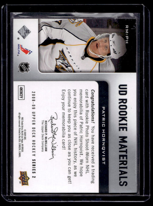 2008-09 Upper Deck - UD Rookie Materials - Patric Hornqvist #RM-PH RY