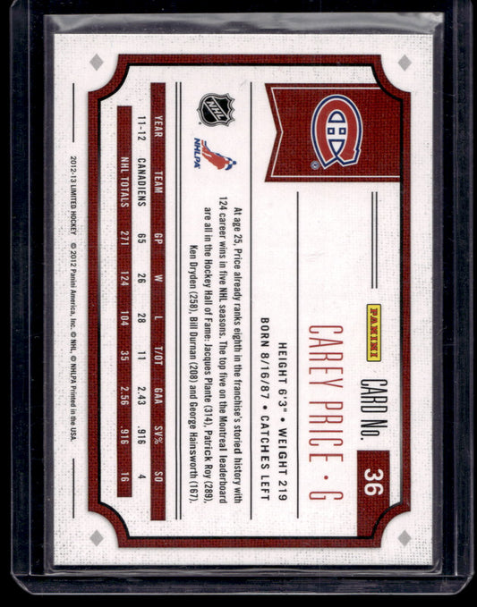 2012-13 Panini Limited - Carey Price #36 /299