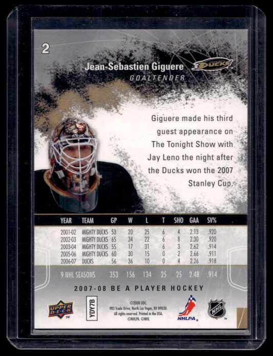 2007-08 Upper Deck Be a Player - Platinum Player's Club - Jean-Sebastien Giguere #2 /25