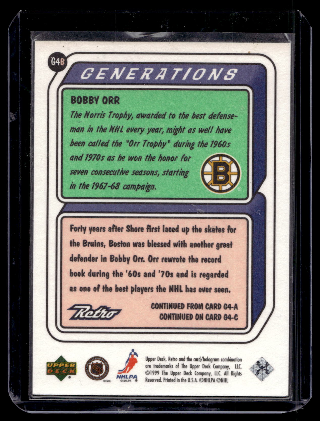 1999-00 Upper Deck Retro - Generations - Bobby Orr #G4B