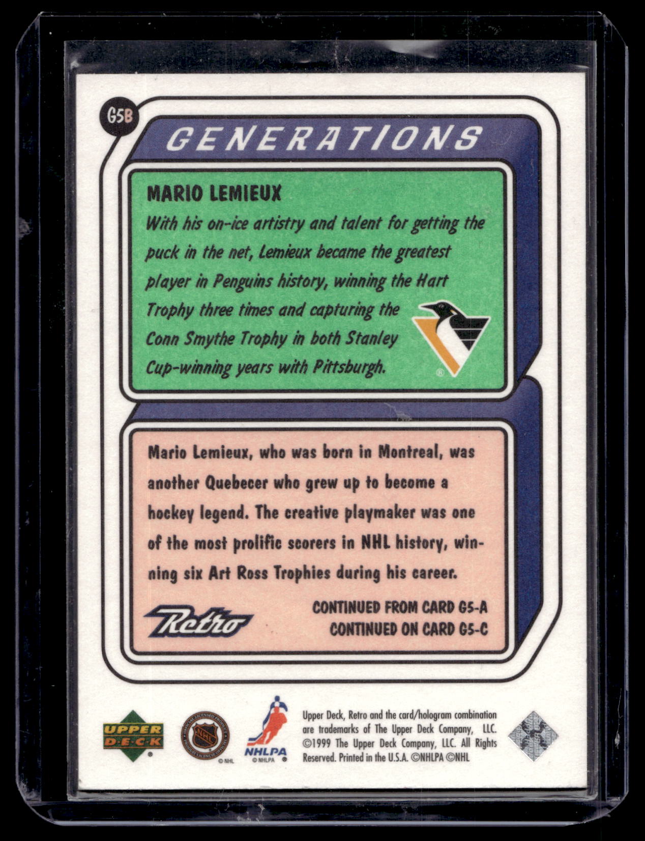1999-00 Upper Deck Retro - Generations - Mario Lemieux #G5B
