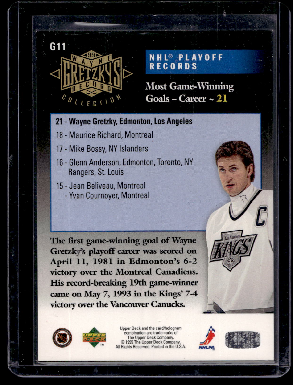 1995-96 Upper Deck - Wayne Gretzky's Record Collection - Wayne Gretzky #G11