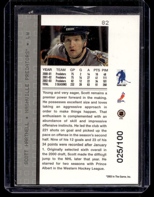 2003-04 In the Game Be A Player Memorabilia - Sapphire - Scott Hartnell #82 /100