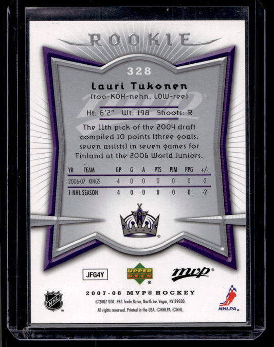 2007-08 Upper Deck MVP -  Rookie - Lauri Tukonen #328 RC