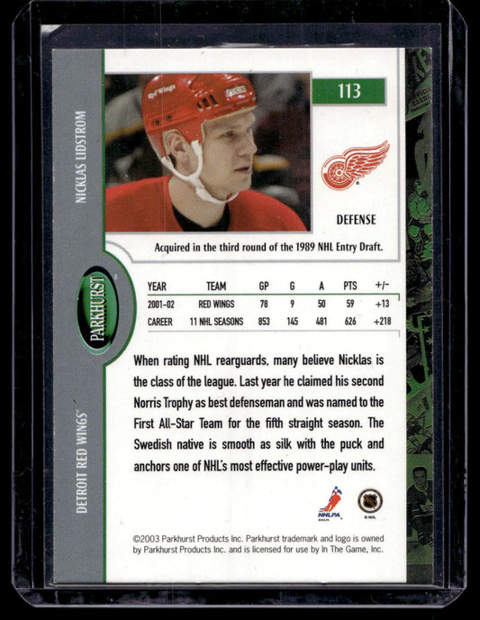 2002-03 In the Game Parkhurst - Nicklas Lidstrom #113
