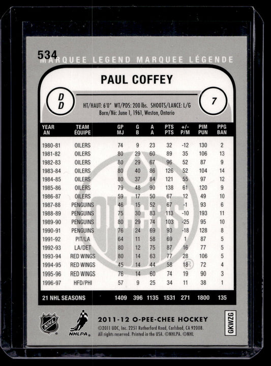 2011-12 O-Pee-Chee - Rainbow Foil - Marquee Legend - Paul Coffey #534