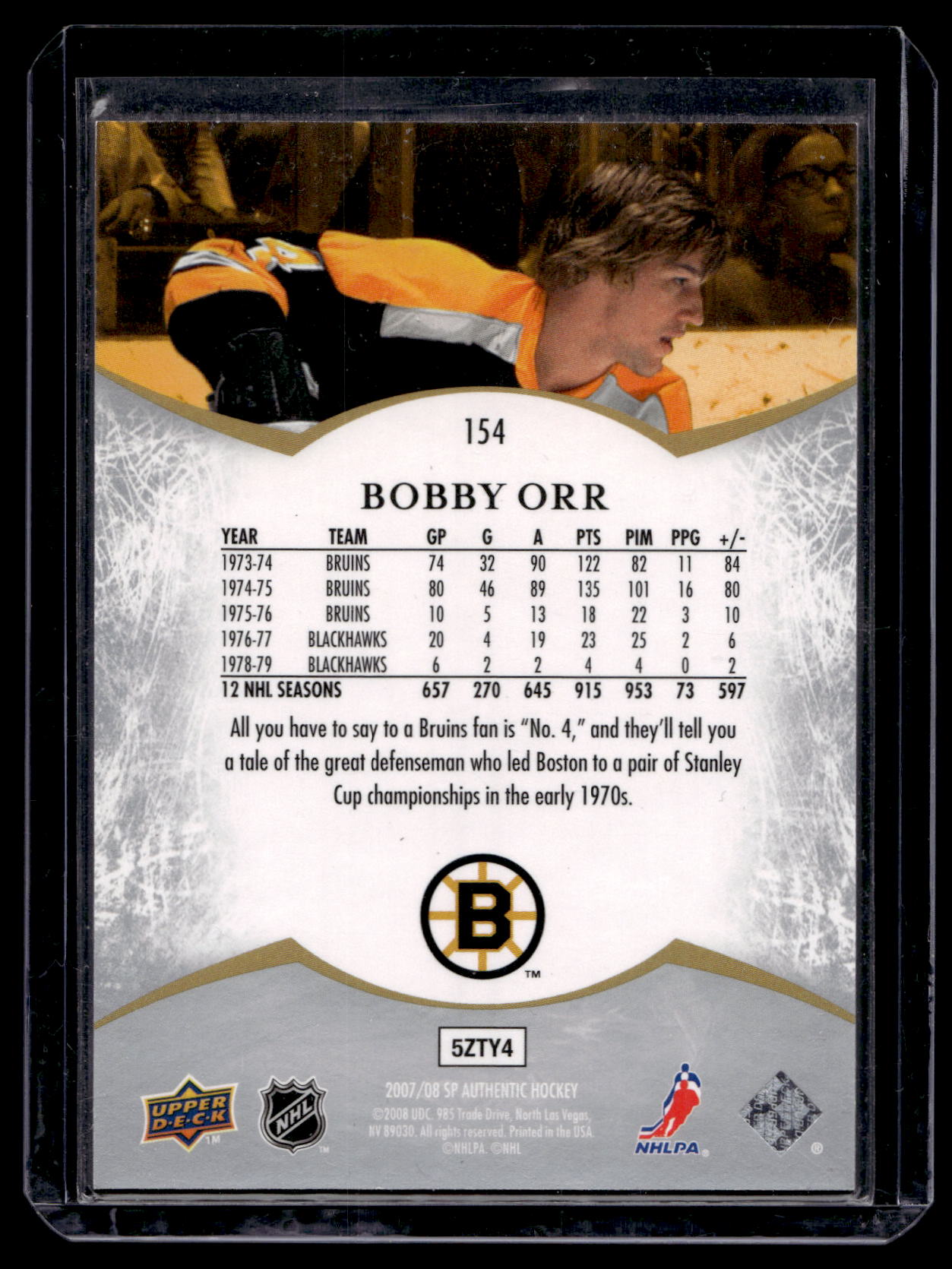2007-08 Upper Deck SP Authentic - SP Notables - Bobby Orr #154 /1999