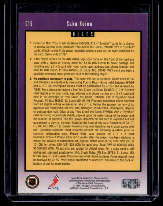 1996-97 Upper Deck Collector's Choice - You Crash the Game - Saku Koivu vs. Anaheim #C15