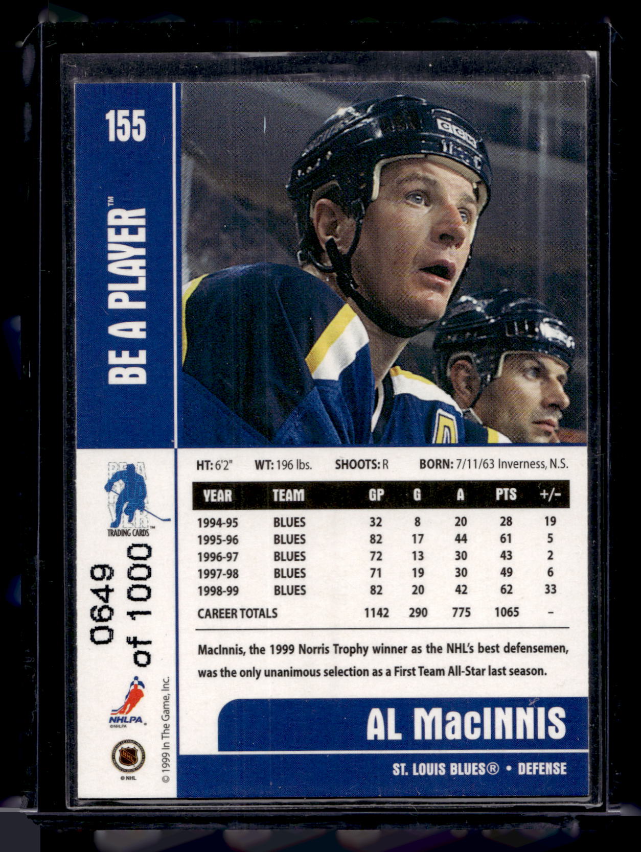 1999-00 In the Game Be A Player Memorabilia - Silver - Al MacInnis #155 /1000