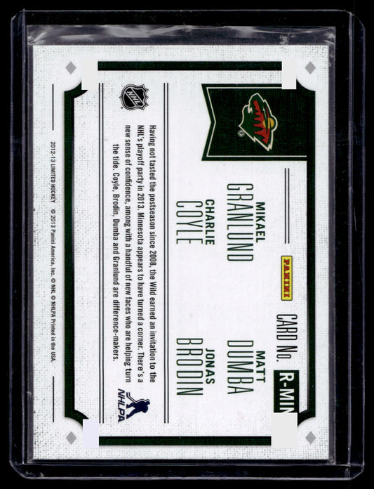 2012-13 Panini Limited - Rookie Redemptions Minnesota Wild - Mikael Granlund / Matt Dumba / Charlie Coyle / Jonas Brodin #R-MIN /499 PRC