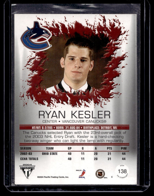2003-04 Pacific Private Stock Titanium - Hobby Jersey Number - Ryan Kesler #138 /199 RC