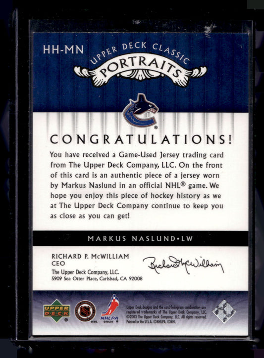 2003-04 Upper Deck Classic Portraits - Hockey Headliners - Markus Naslund #HH-MN