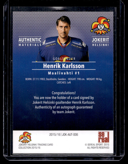 2015-16 Cereal Jokerit Autograph - Henrik Karlsson #JOK-AUT-006 /80