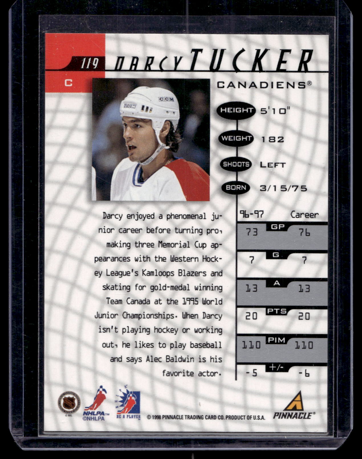 1997-98 Pinnacle Be A Player - Autographs - Darcy Tucker #119