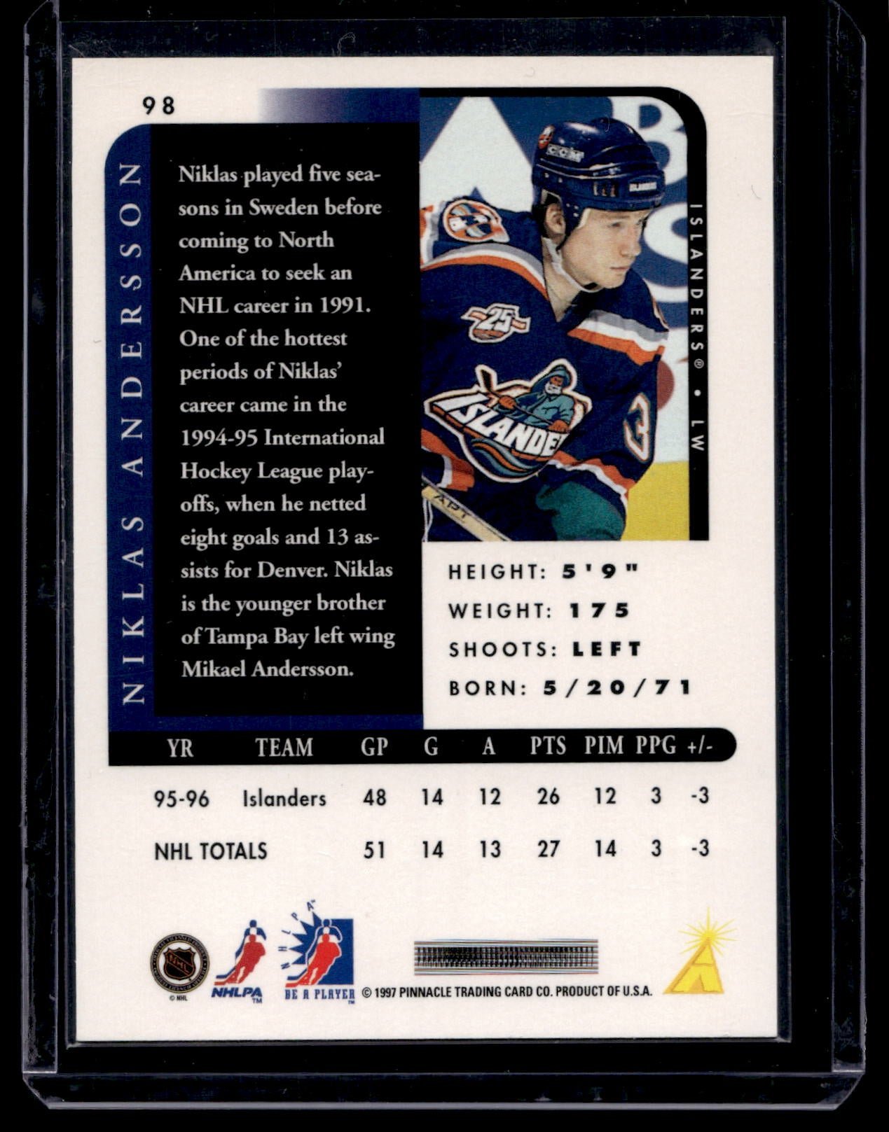 1996-97 Pinnacle Be A Player - Autographs - Niklas Andersson #98