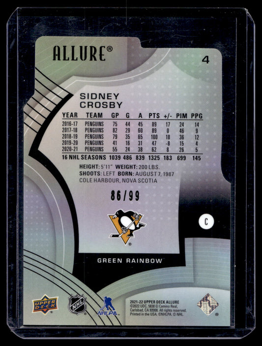 2021-22 Upper Deck Allure - Green Rainbow Die-Cut - Sidney Crosby #4 /99