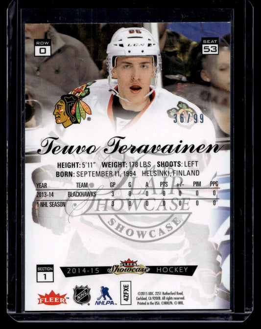 2014-15 Fleer Showcase - Flair - Blue Ice - Row 0 Rookies - Teuvo Teravainen #53 /99 RY