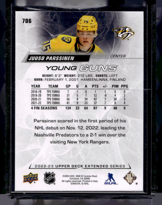 2022-23 Upper Deck Extended Series - Young Guns - Juuso Parssinen #706 RC