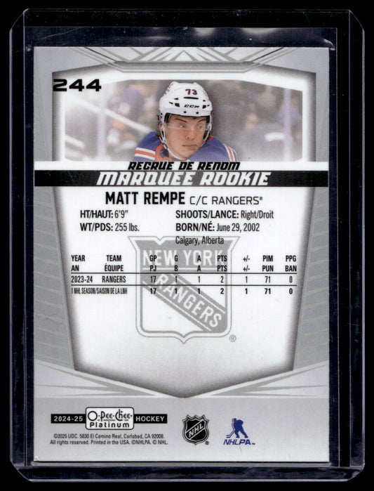 2024-25 Upper Deck OPC Platinum - Marquee Rookies - Matt Rempe #244 RC