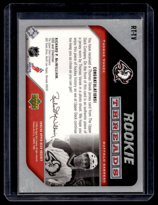 2005-06 Upper Deck - Rookie Threads - Thomas Vanek #RT-TV RY