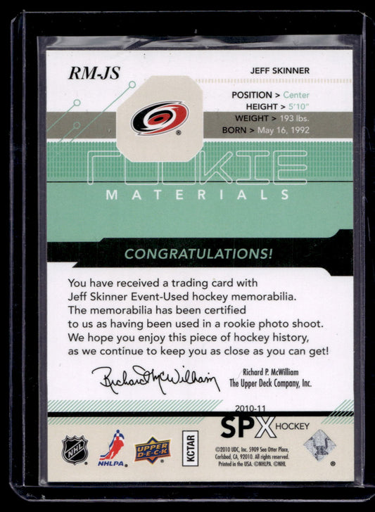 2010-11 Upper Deck SPx - Rookie Materials - Jeff Skinner #RM-JS RY
