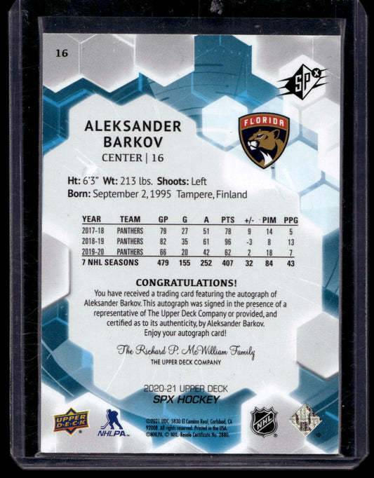 2020-21 Upper Deck SPx - Autographs - Aleksander Barkov #16
