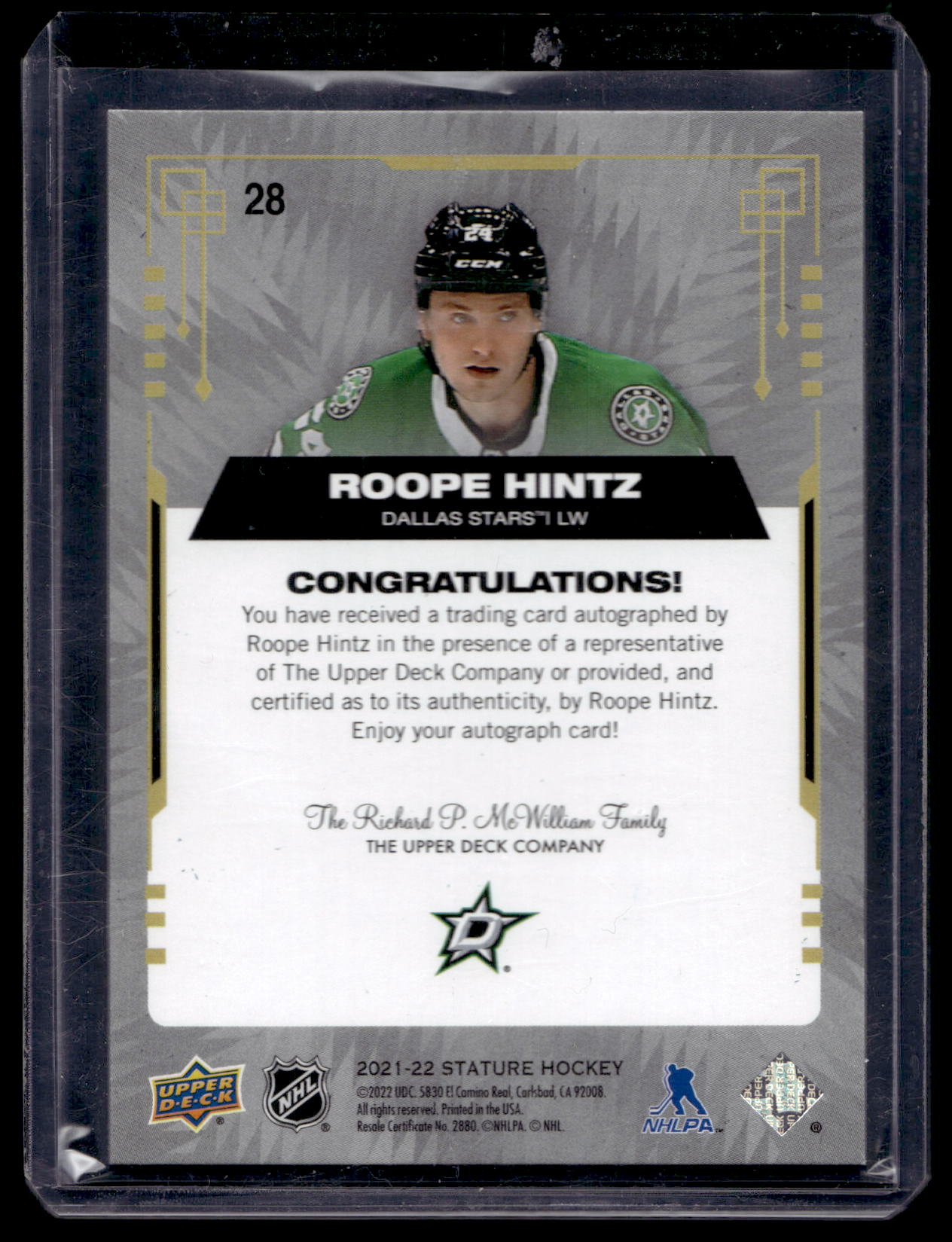 2021-22 Upper Deck Stature - Blue Autographs - Roope Hintz #28 /10