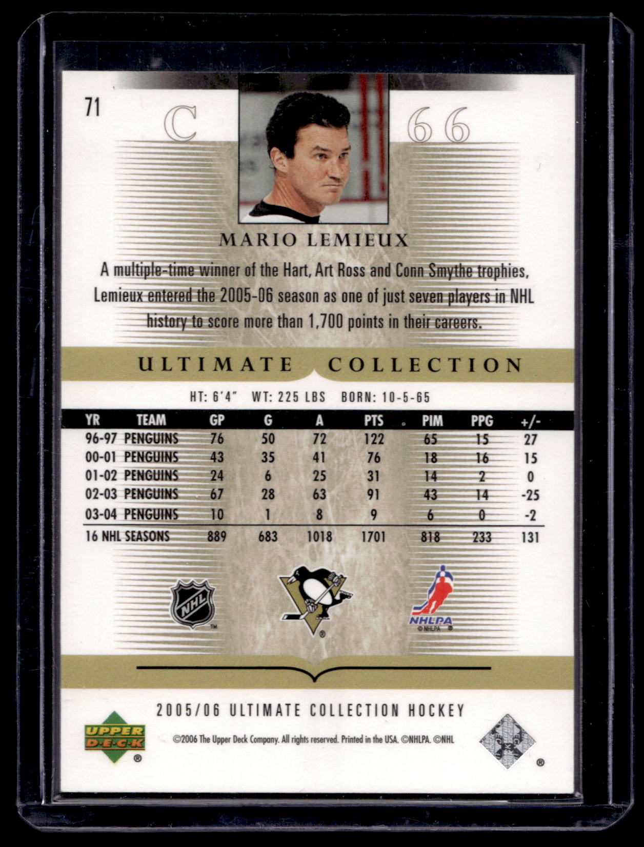 2005-06 Upper Deck Ultimate Collection - Mario Lemieux #71 /599