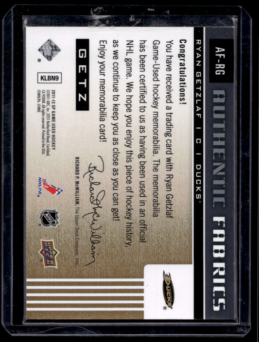 2011-12 Upper Deck SP Game Used Edition - Authentic Fabrics - Gold - Ryan Getzlaf #AF-RG (E)