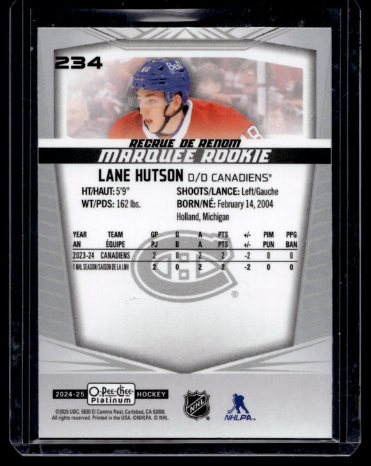 2024-25 Upper Deck OPC Platinum - Marquee Rookies - Lane Hutson #234 RC