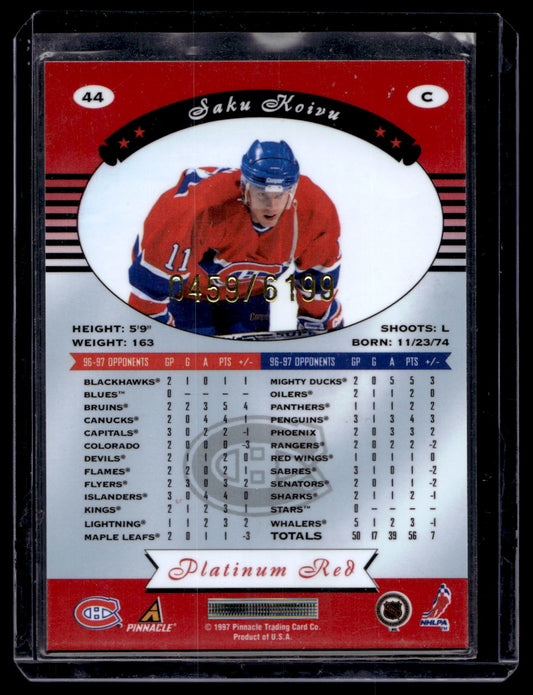 1997-98 Pinnacle Totally Certified - Platinum Red - Saku Koivu #44 /6199