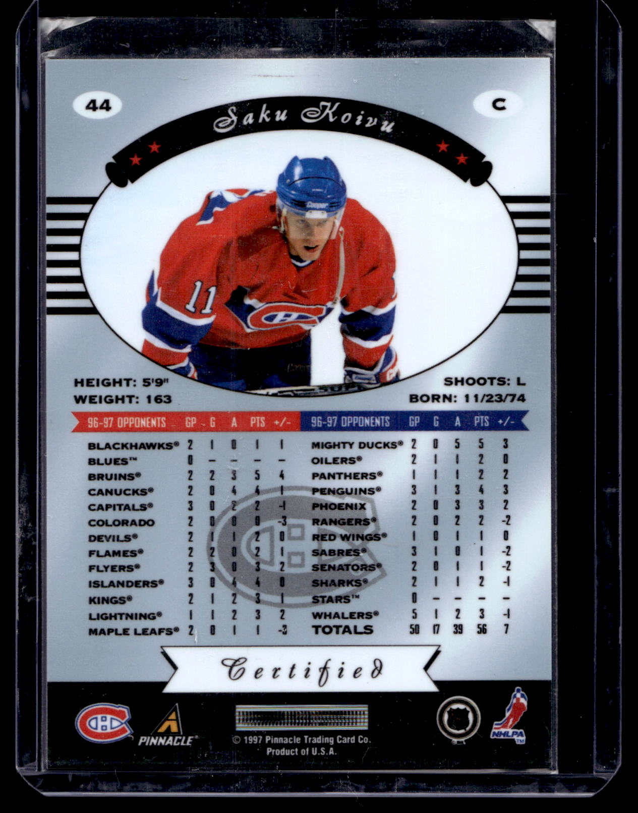 1997-98 Pinnacle Certified - Certified Red - Saku Koivu #44