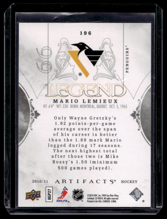 2010-11 Upper Deck Artifacts - Legend - Mario Lemieux #196 /999