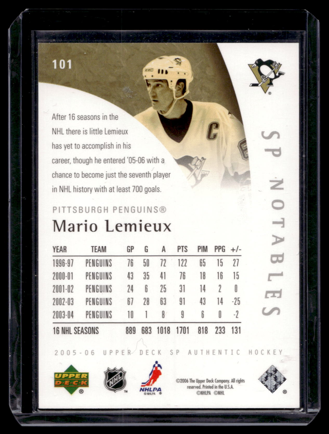 2005-06 Upper Deck SP Authentic - SP Notables - Mario Lemieux #101 /999
