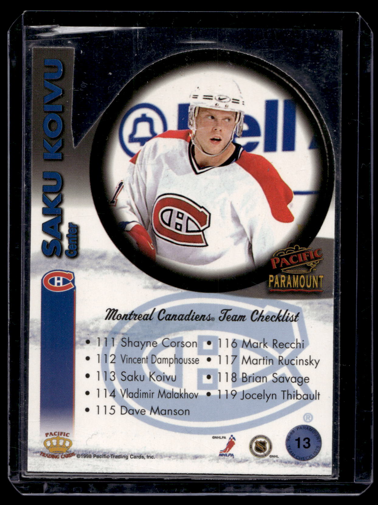 1998-99 Pacific Paramount - Team Checklists - Saku Koivu #13