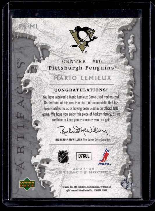 2007-08 Upper Deck Artifacts - Frozen Artifacts - Silver - Mario Lemieux #FA-ML /100