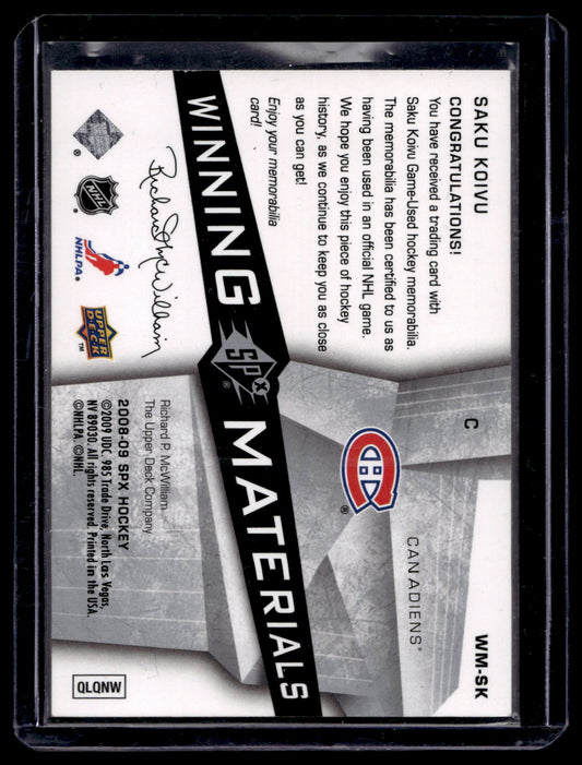 2008-09 Upper Deck SPx - Winning Materials - Saku Koivu #WM-SK
