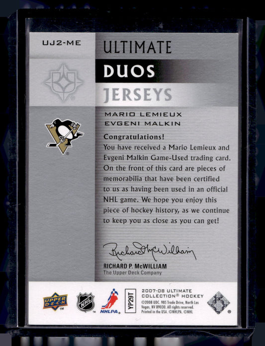 2007-08 Upper Deck Ultimate Collection - Ultimate Duos Jerseys - Mario Lemieux / Evgeni Malkin #UJ2-ME/50