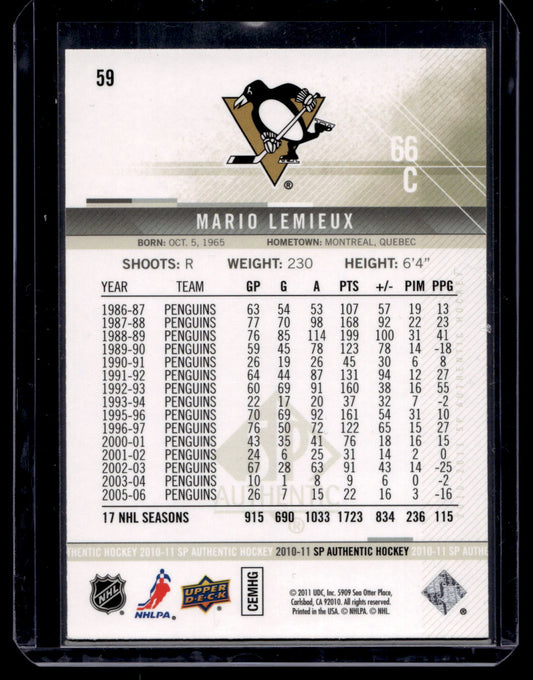2010-11 Upper Deck SP Authentic - Mario Lemieux #59