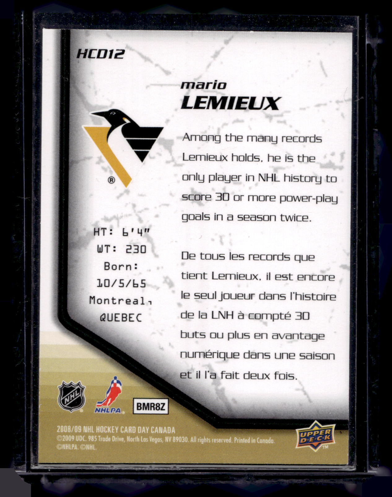 2008-09 Upper Deck Hockey Card Day Canada - Hobby Shop - Mario Lemieux #HCD12