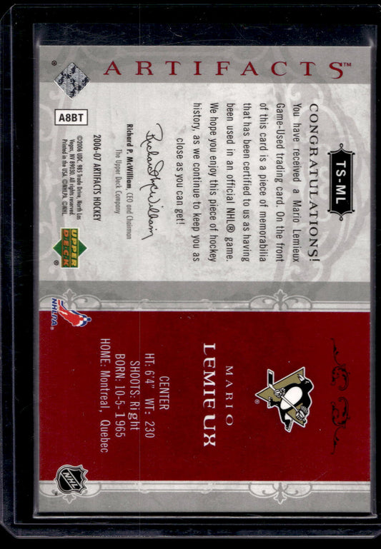 2006-07 Upper Deck Artifacts - Treasured Swatches - Red - Mario Lemieux #TS-ML /100