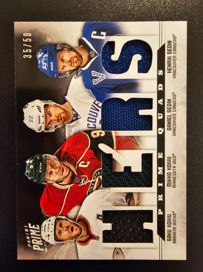 2012-13 Panini Prime - Prime Quads Saku Koivu / Mikko Koivu / Daniel Sedin / Henrik Sedin  #19 /50