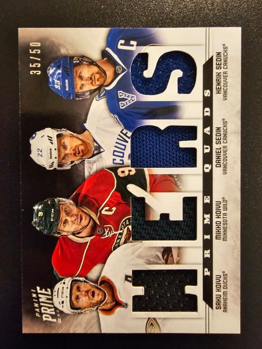 2012-13 Panini Prime - Prime Quads Saku Koivu / Mikko Koivu / Daniel Sedin / Henrik Sedin  #19 /50