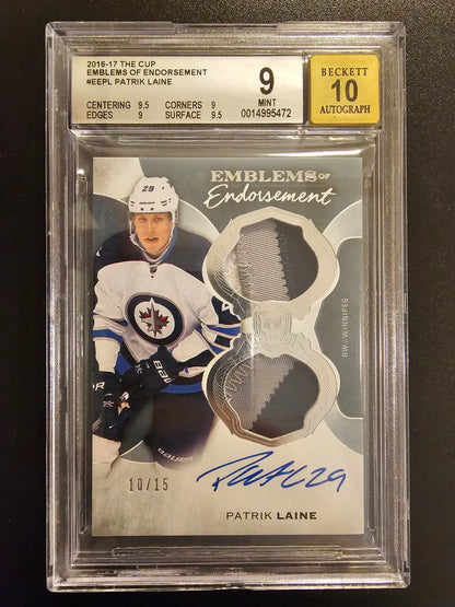 2016-17 Upper Deck The Cup Emblems of Endorsement Patrik Laine #EEPL BGS 9 Auto 10 RY