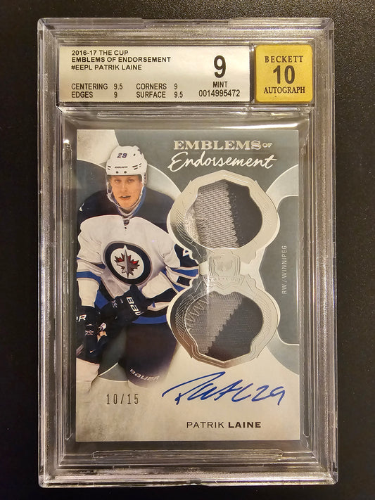 2016-17 Upper Deck The Cup Emblems of Endorsement Patrik Laine #EEPL BGS 9 Auto 10 RY