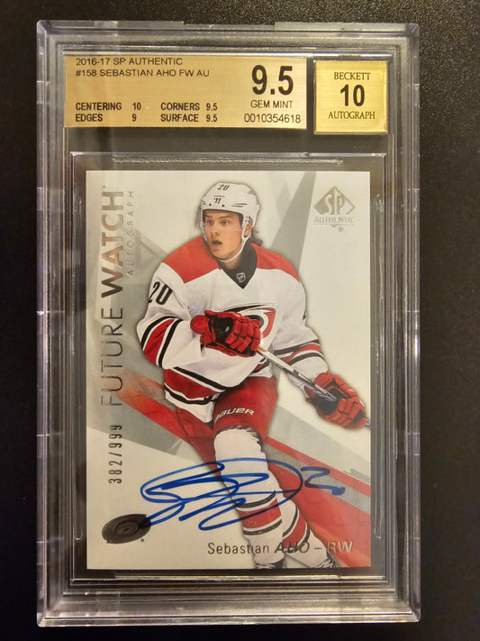 2016-17 Upper Deck SP Authentic Future Watch - Sebastian Aho #158 /999 BGS 9.5 auto 10 RC