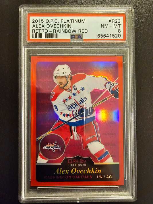 2015-16 Upper Deck O-Pee-Chee Platinum - Retro - Rainbow Red Alex Ovechkin #R23 /15 PSA 8